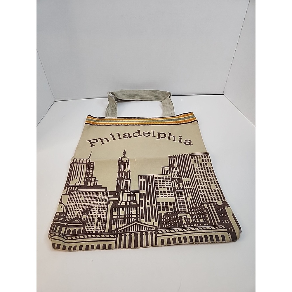 Vintage Philadelphia Skyline Zippered Canvas Tote Bag 80s/90s Era 13.25" X 12"